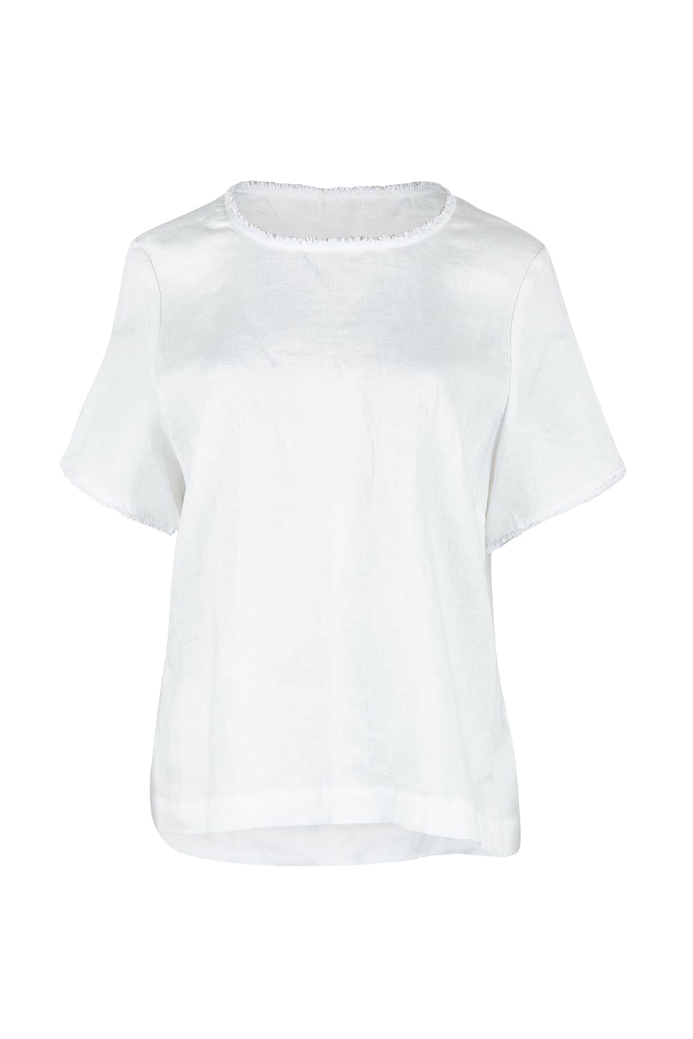 Product shot of the Linen Short Sleeve Top in colour White (White), from the front