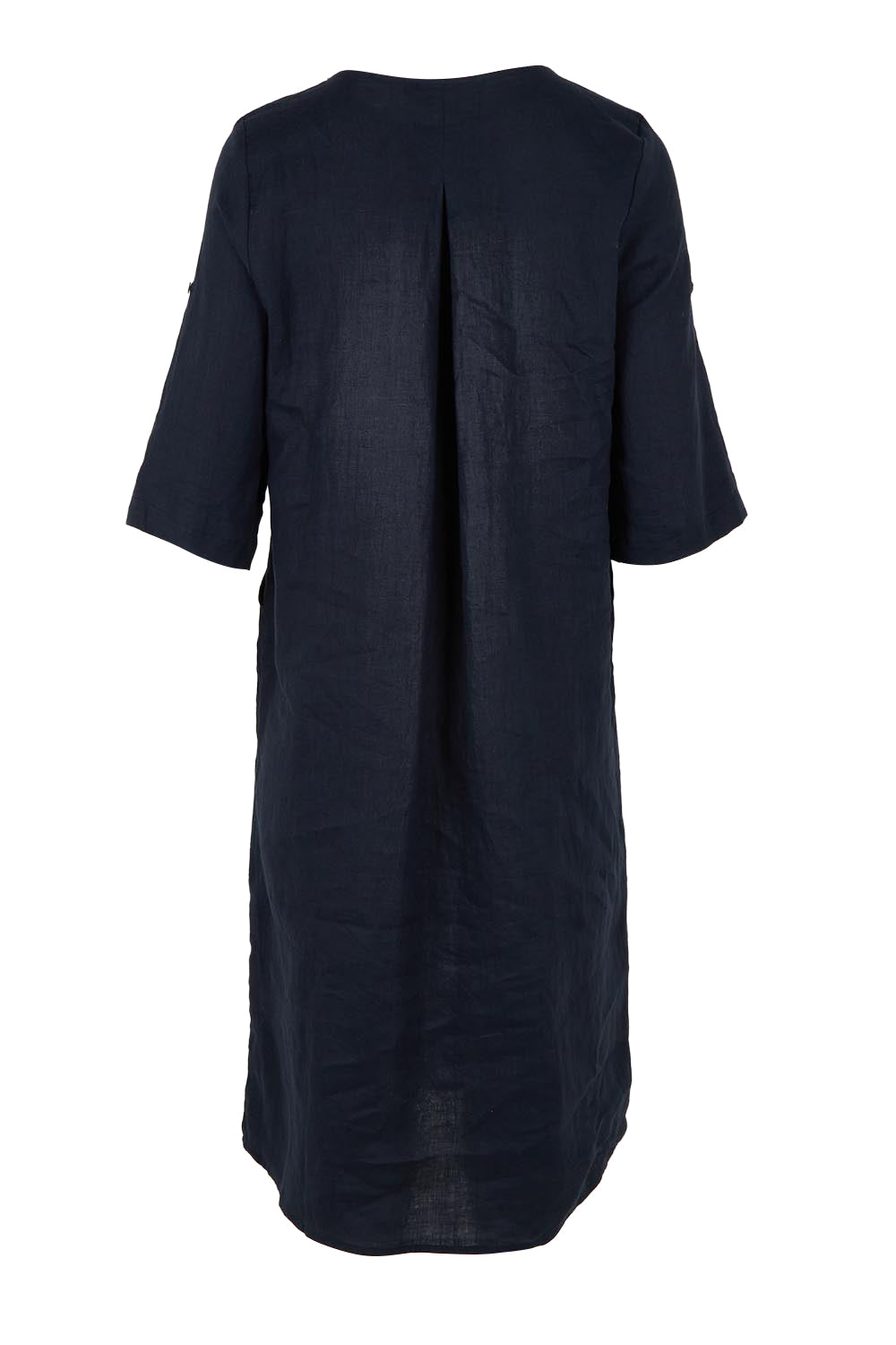 Product shot of the Linen Pocket Dress in colour Navy (Blue), from the back
