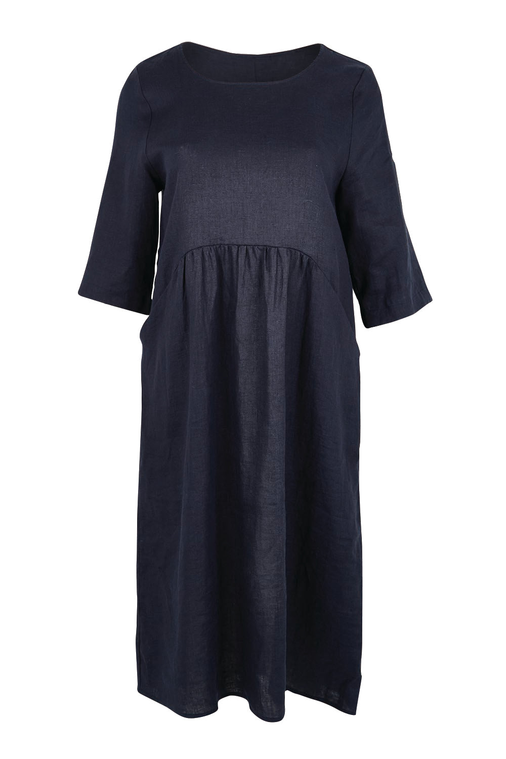 Product shot of the Linen Pocket Dress – Navy in colour Navy, from the front