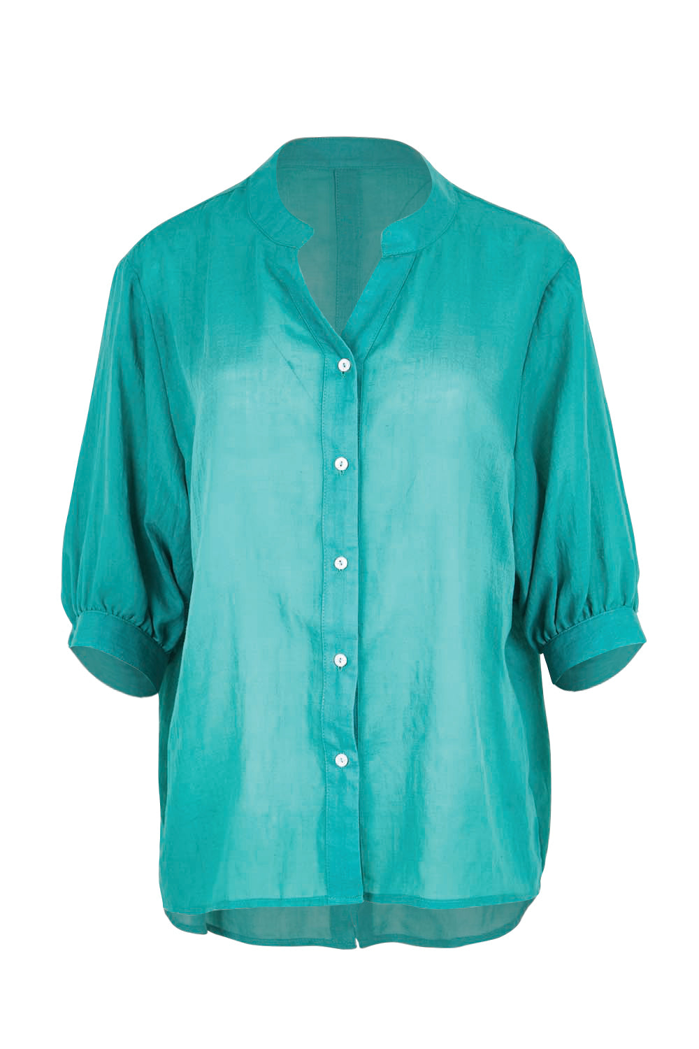 Product shot of the Cotton Button Down Blouse – Lagoon in colour Lagoon, from the front