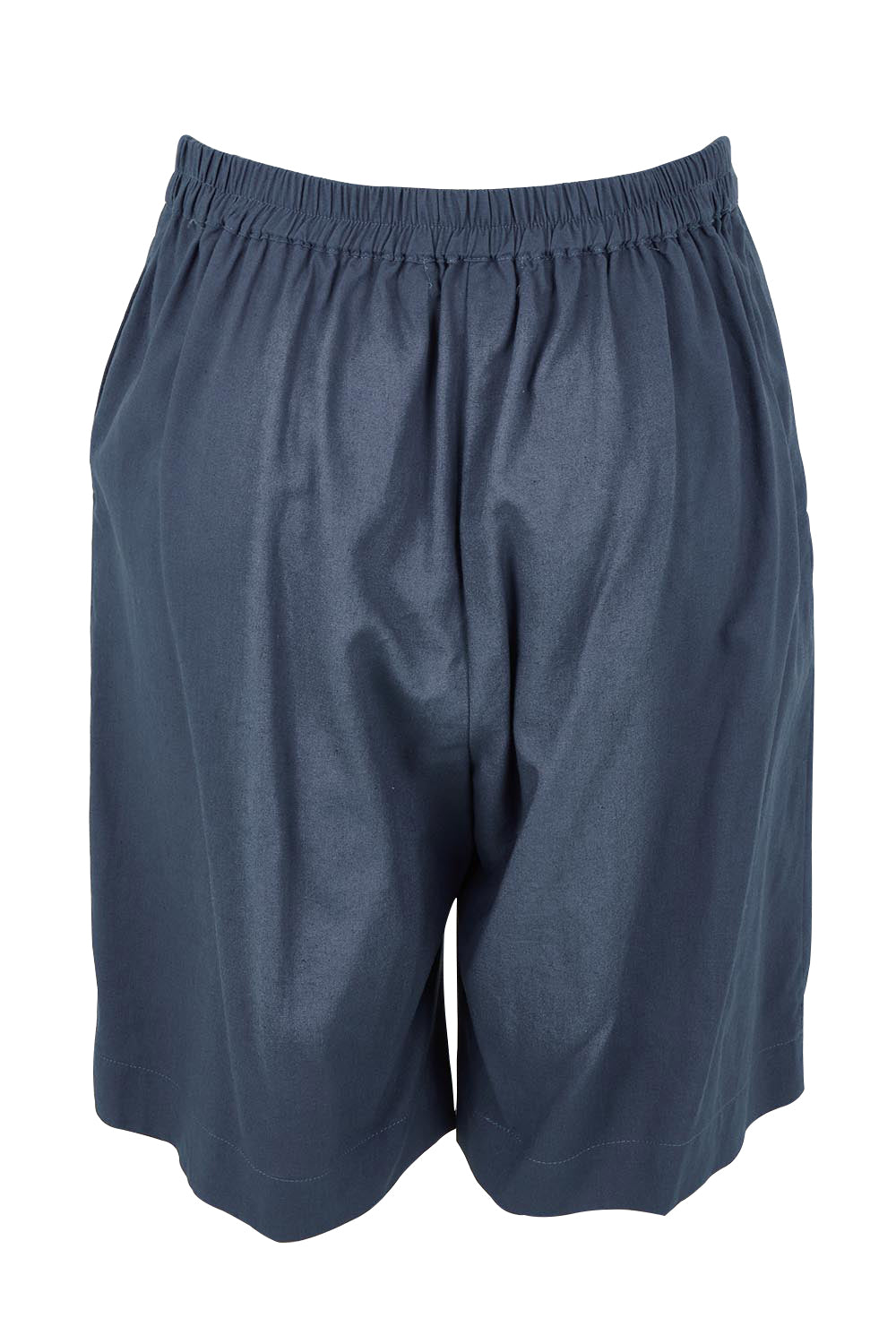Product shot of the Linen Cotton Pull On Shorts in colour Denim (Blue), from the back