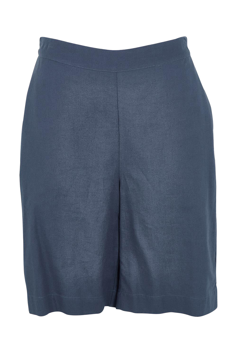 Product shot of the Linen Cotton Pull On Shorts in colour Denim (Blue), from the front