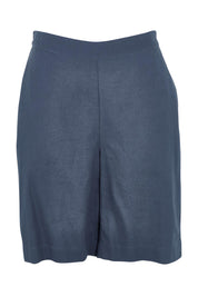 Product shot of the Linen Cotton Pull On Shorts in colour Denim (Blue), from the front