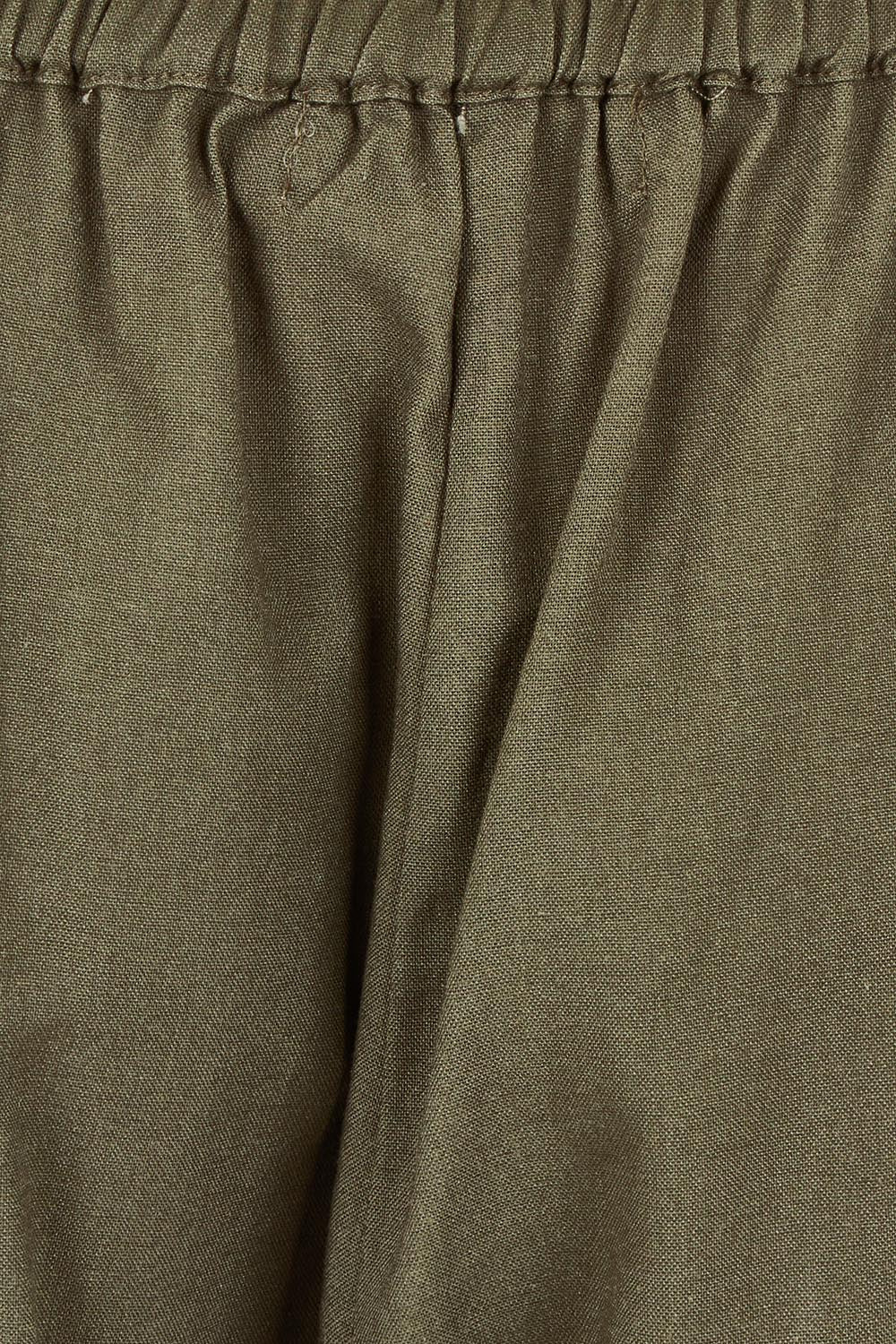 Product shot of the Linen Cotton Pull On Shorts in colour Khaki (Green), detail