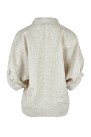 Product shot of the Linen Pleated Sleeve Shirt in colour Natural, from the back
