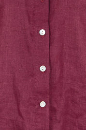 Product shot of the Linen Pleated Sleeve Shirt – Plum in colour Plum, showing detail
