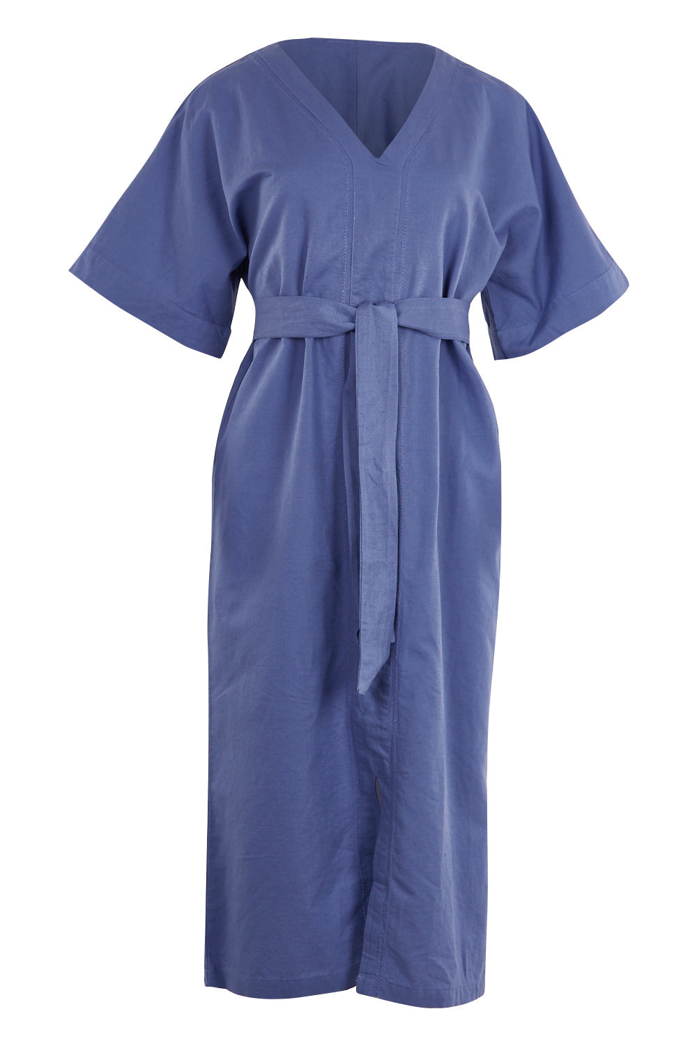 Product shot of the Natural Throw Dress in colour Fleet (Blue), from the front