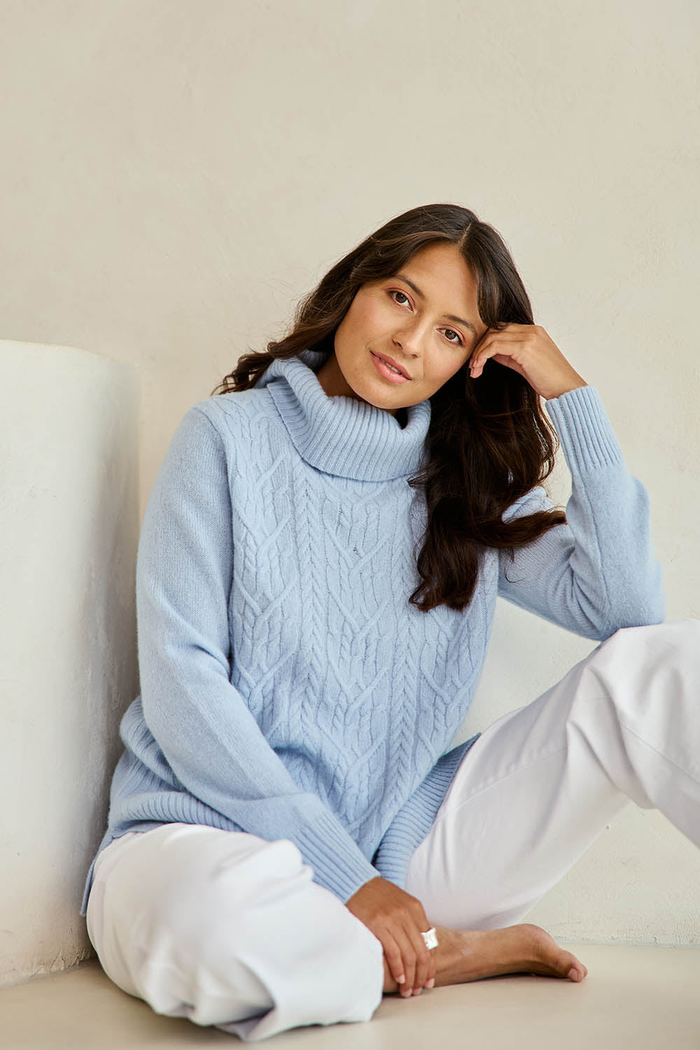 Wool Cable Knit Jumper – Iceblue