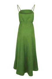 Product shot of the Linen Riviera Maxi – Green in colour Green, from the back