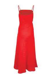 Product shot of the Linen Riviera Maxi – Red in colour Red, from the back