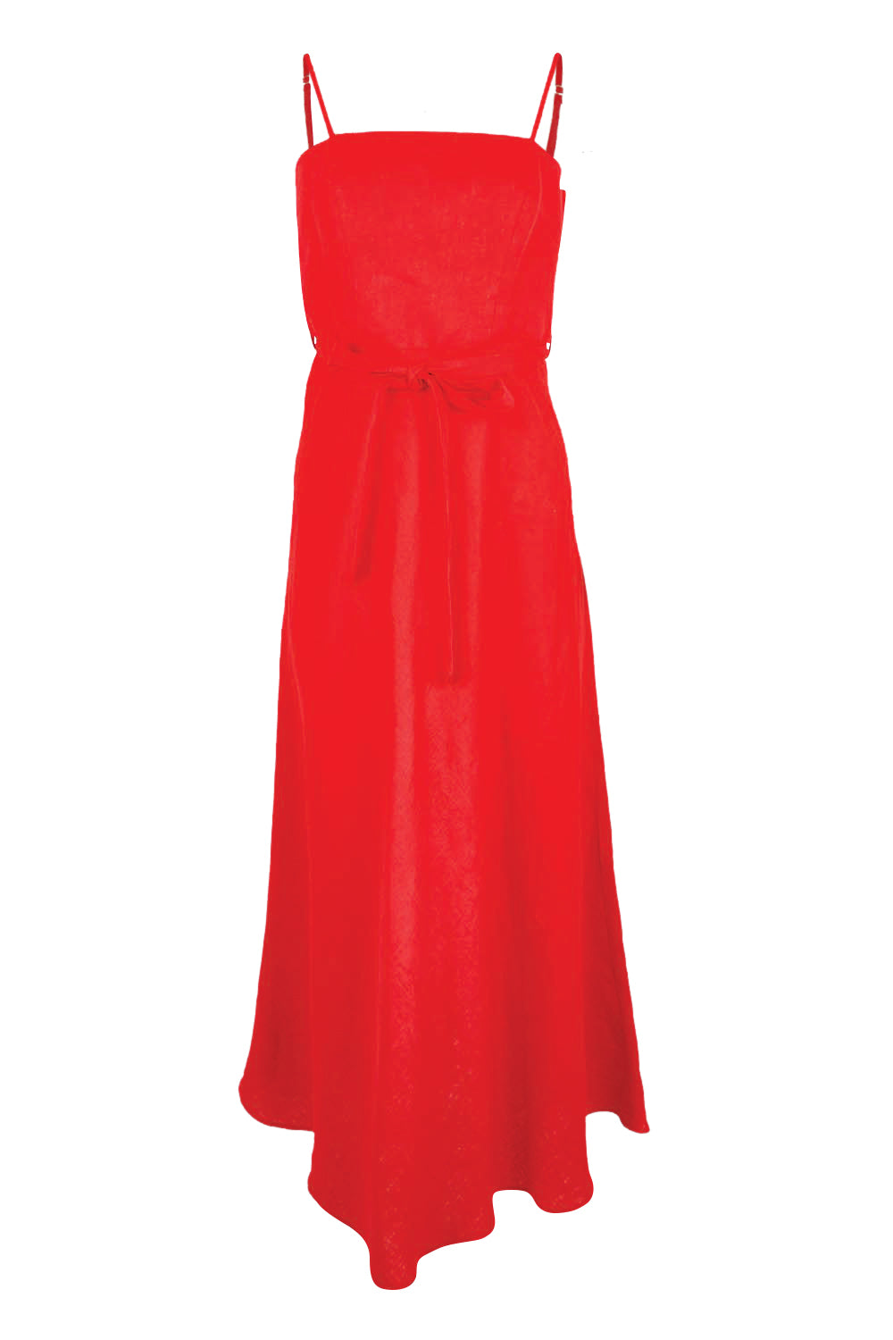 Product shot of the Linen Riviera Maxi – Red in colour Red, from the front