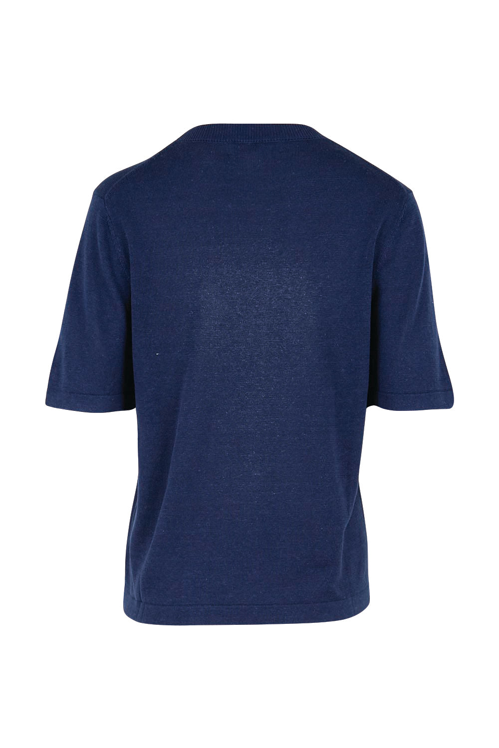 Product shot of the Linen Lyocell Textured Knit Tee – Blue in colour Blue, from the back
