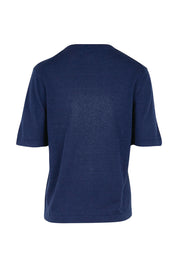 Product shot of the Linen Lyocell Textured Knit Tee – Blue in colour Blue, from the back