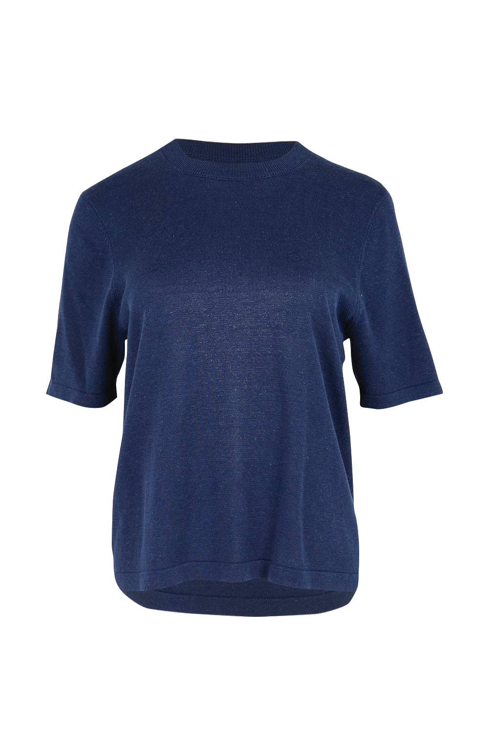 Product shot of the Linen Lyocell Textured Knit Tee – Blue in colour Blue, from the front