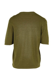 Product shot of the Linen Lyocell Textured Knit Tee – Green in colour Green, from the back