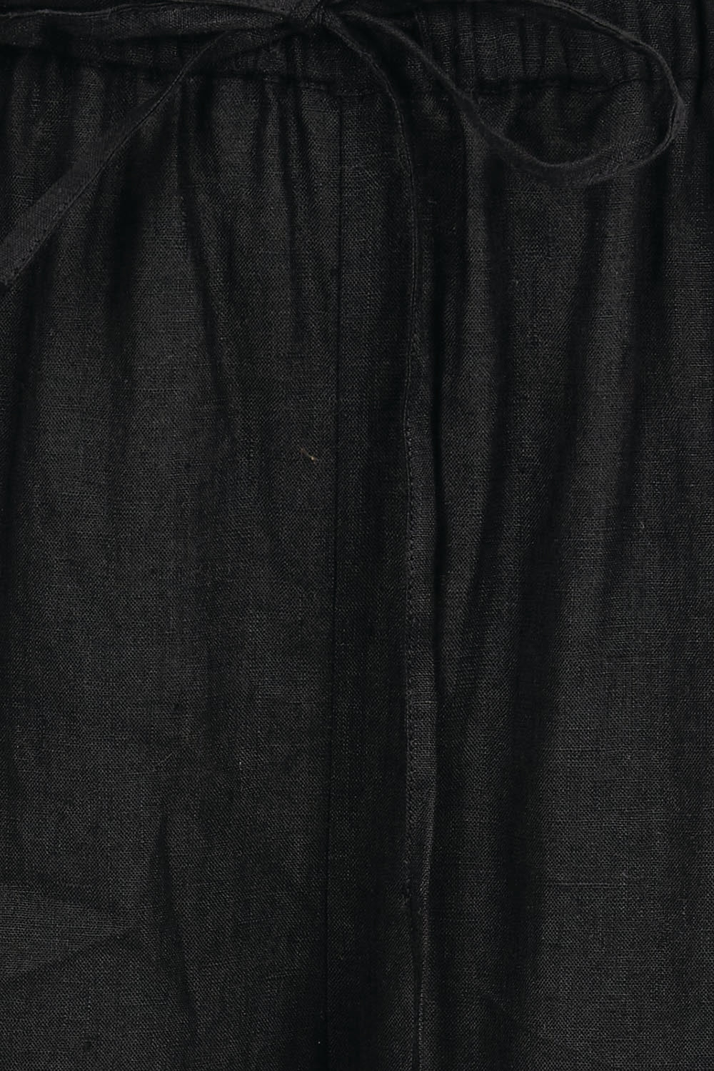 Product shot of the Linen Cropped Drawstring Pant – Black in colour Black, showing detail