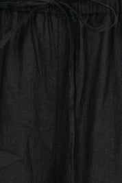 Product shot of the Linen Cropped Drawstring Pant – Black in colour Black, showing detail