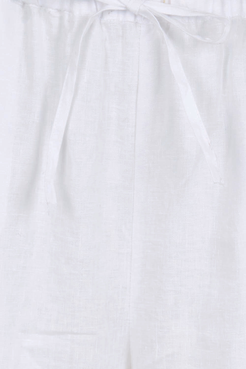 Product shot of the Linen Cropped Drawstring Pant – White in colour White, showing detail