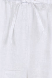 Product shot of the Linen Cropped Drawstring Pant – White in colour White, showing detail