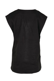 Product shot of the Linen V Neck Tank – Black in colour Black, from the back
