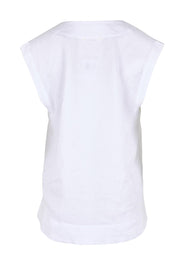 Product shot of the Linen V Neck Tank – White in colour White, from the back