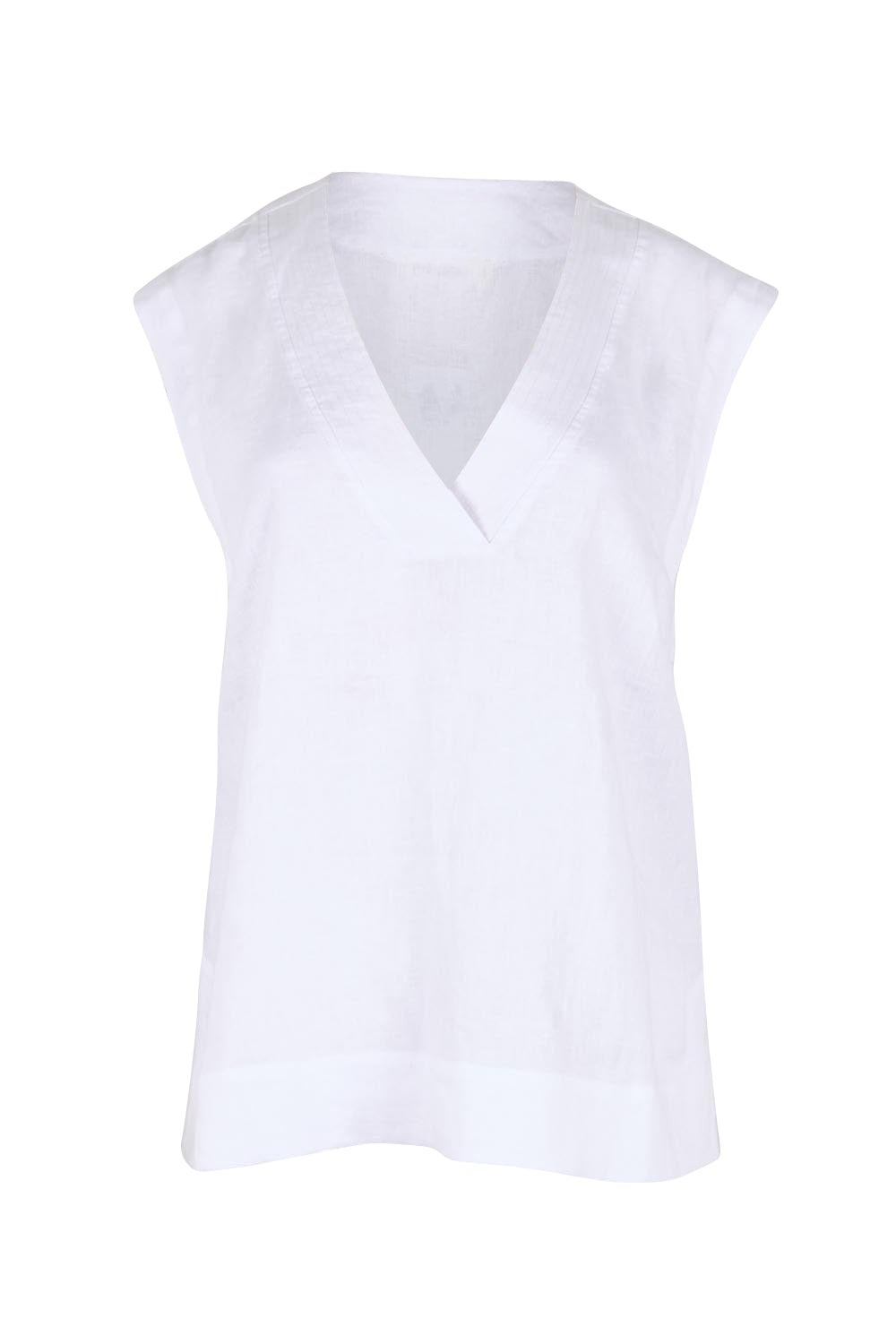 Product shot of the Linen V Neck Tank – White in colour White, from the front