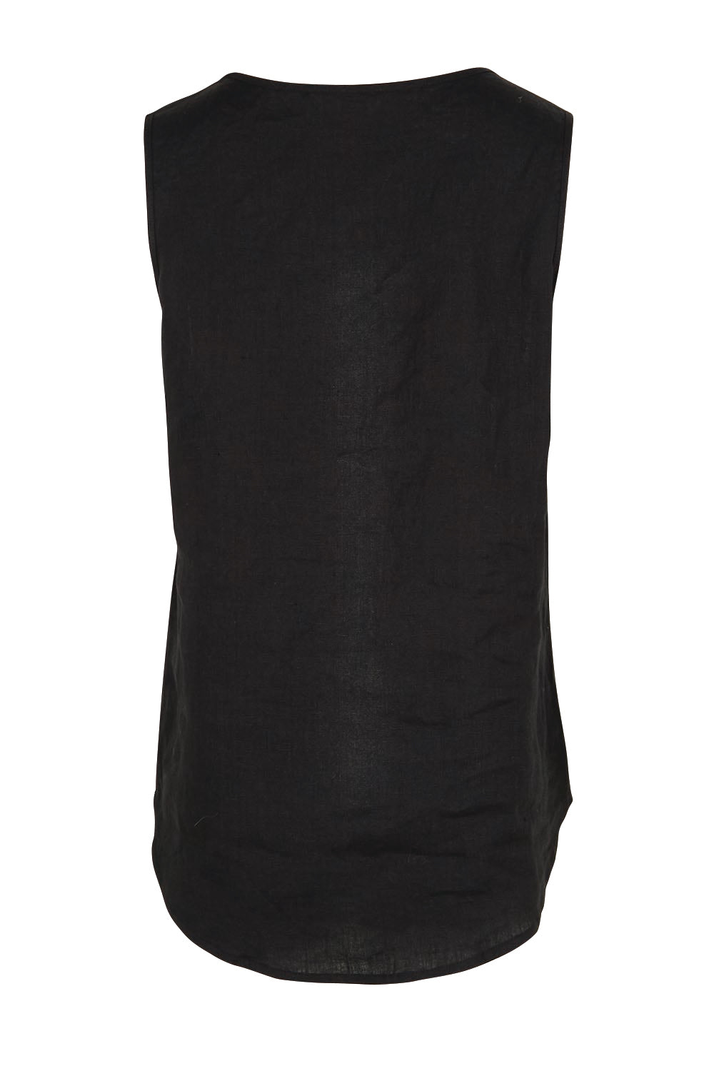 Product shot of the Linen Tank – Black in colour Black, from the back