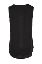Product shot of the Linen Tank – Black in colour Black, from the back