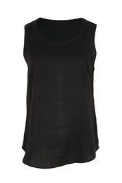 Product shot of the Linen Tank – Black in colour Black, from the front