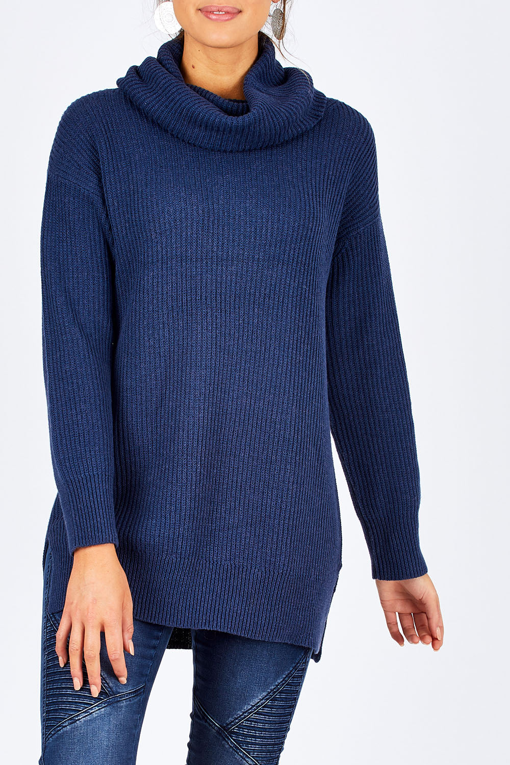 Preloved Cotton Wool Blend Rolled Neck Tunic - BlueDam