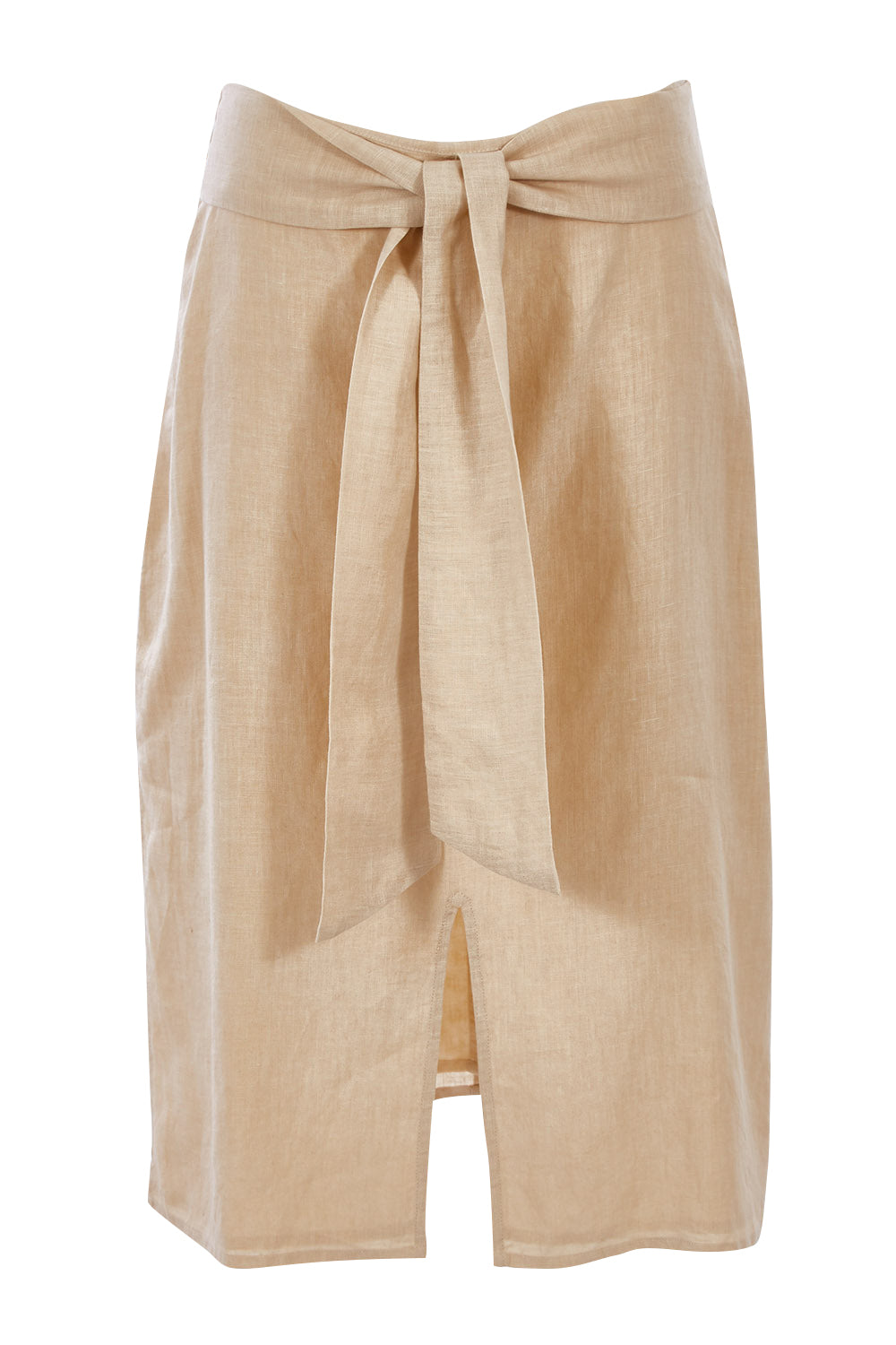 Product shot of the Cotton Linen Waist Tie Skirt in colour Macadamia, from the front