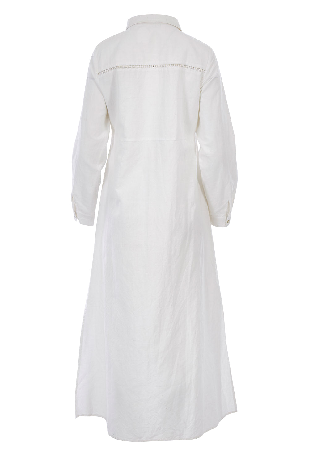 Product shot of the Cotton Linen Longline Shirt in colour Coconut (White), from the back