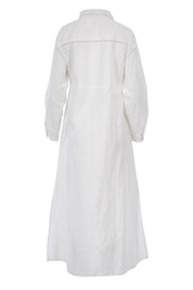 Product shot of the Cotton Linen Longline Shirt in colour Coconut (White), from the back