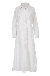 Product shot of the Cotton Linen Longline Shirt in colour Coconut (White), from the front