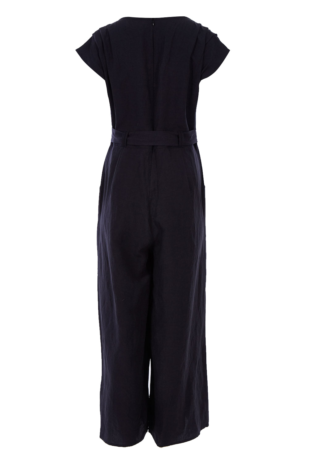 Product shot of the Linen Blend Jumpsuit in colour Raven (Blue), from the back
