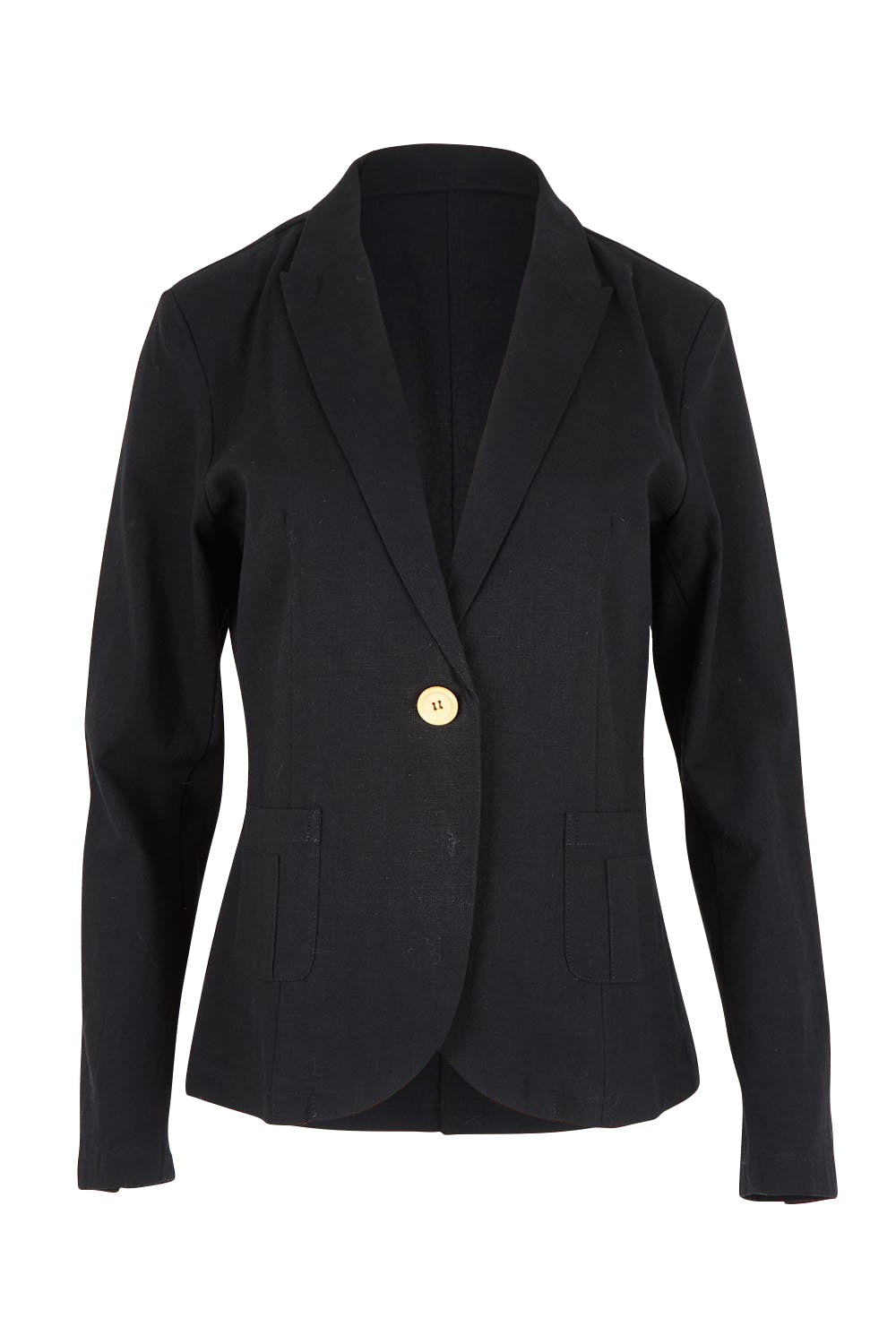 Product shot of the Cotton Linen Blazer in colour Black (Black), from the front