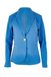 Product shot of the Cotton Linen Blazer in colour Boldblue (Blue), from the front