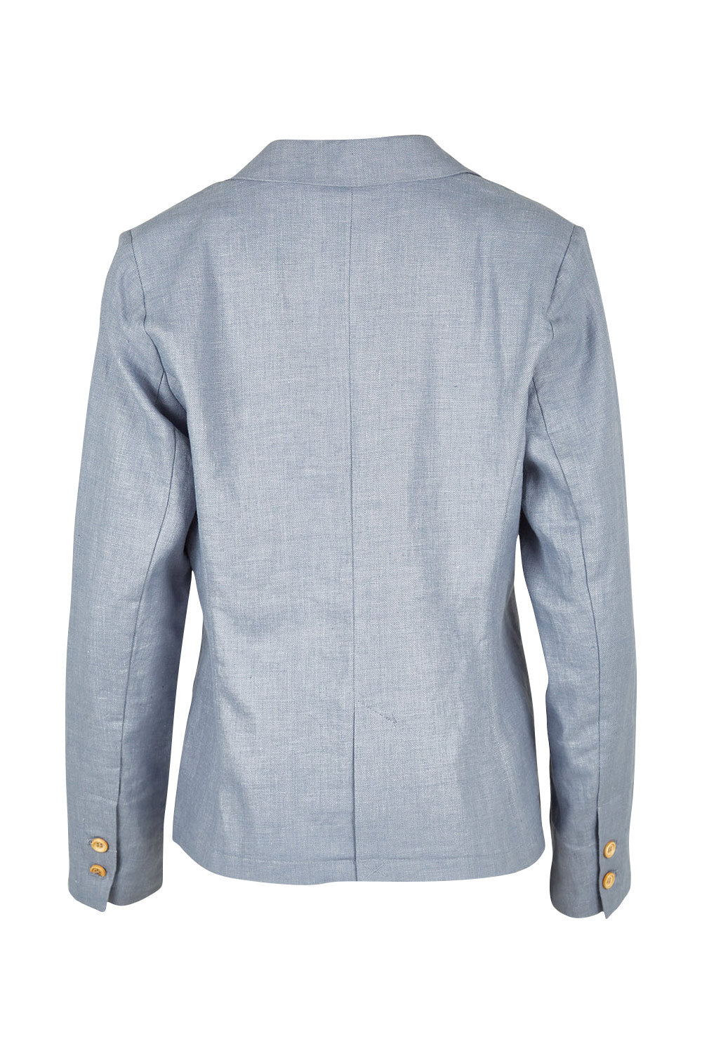 Product shot of the Cotton Linen Blazer in colour Chambray (Blue), from the back