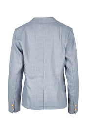 Product shot of the Cotton Linen Blazer in colour Chambray (Blue), from the back