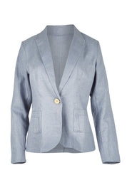 Product shot of the Cotton Linen Blazer in colour Chambray (Blue), from the front