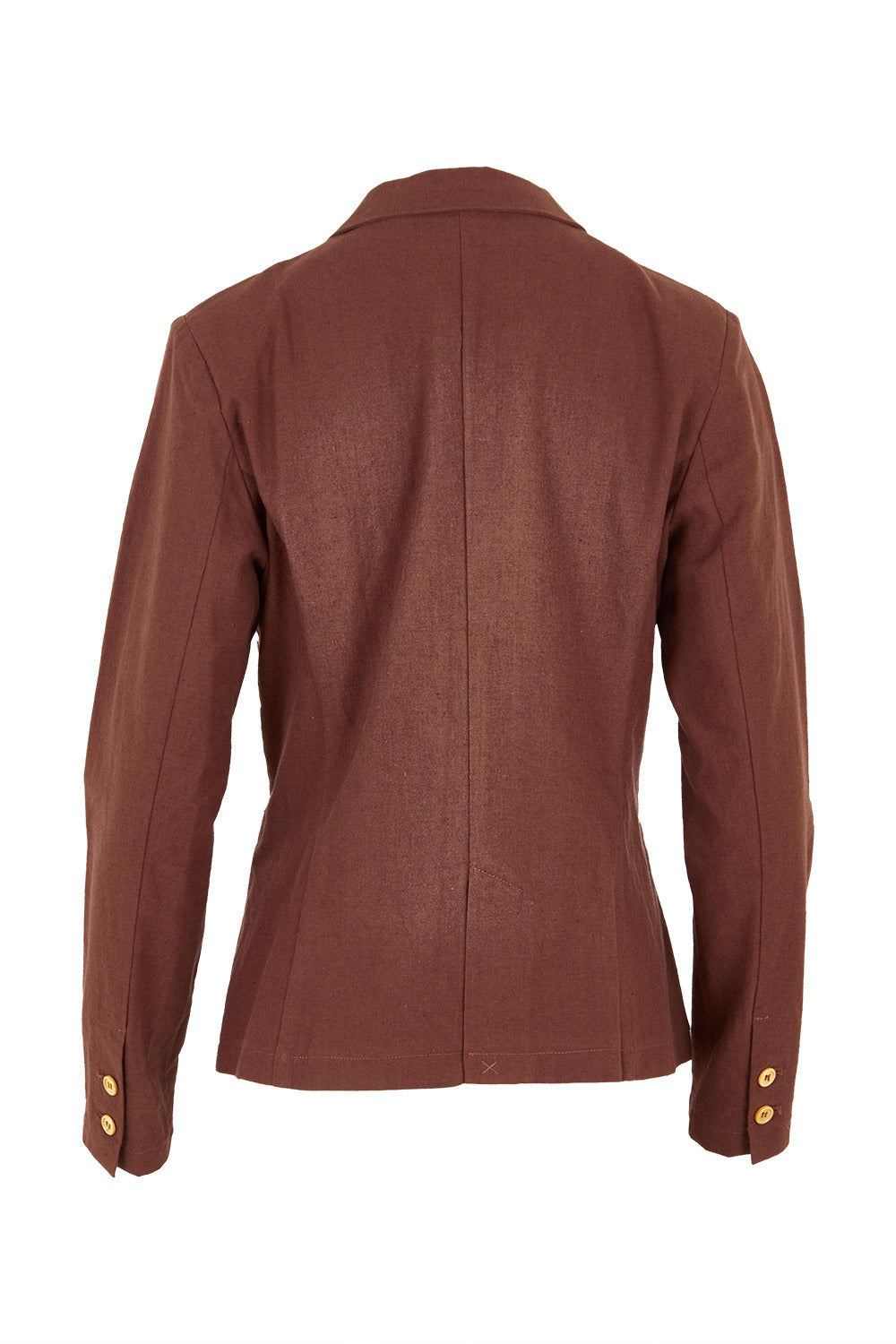Product shot of the Cotton Linen Blazer in colour Chocolate, from the back