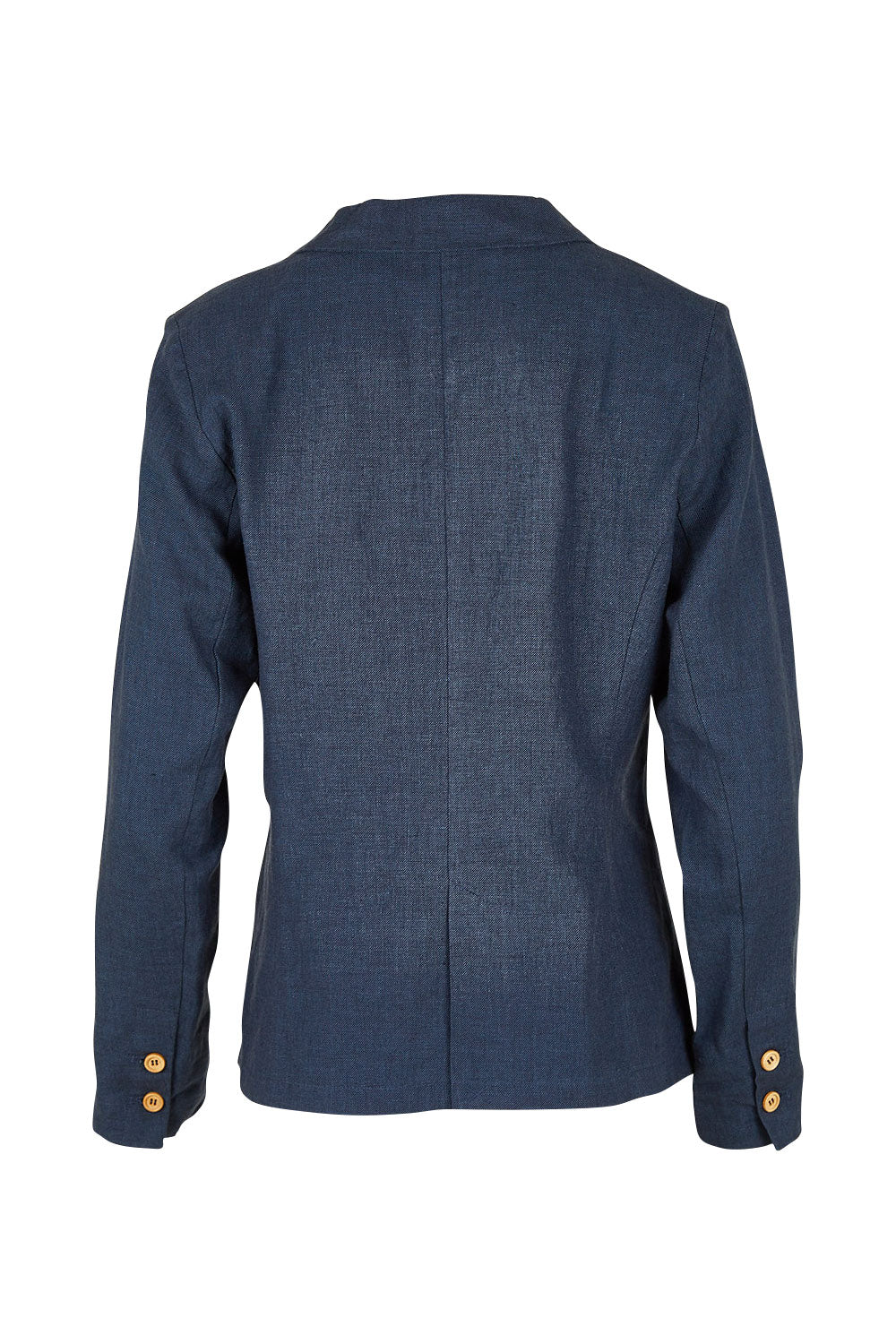 Product shot of the Cotton Linen Blazer in colour Deepocean (Blue), from the back