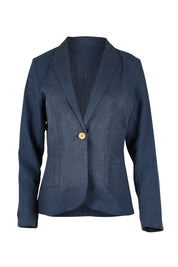 Product shot of the Cotton Linen Blazer in colour Deepocean (Blue), from the front