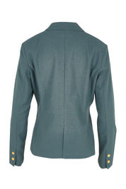 Product shot of the Cotton Linen Blazer in colour Lagoon (Green), from the back