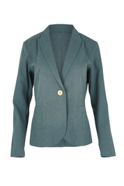 Product shot of the Cotton Linen Blazer in colour Lagoon (Green), from the front