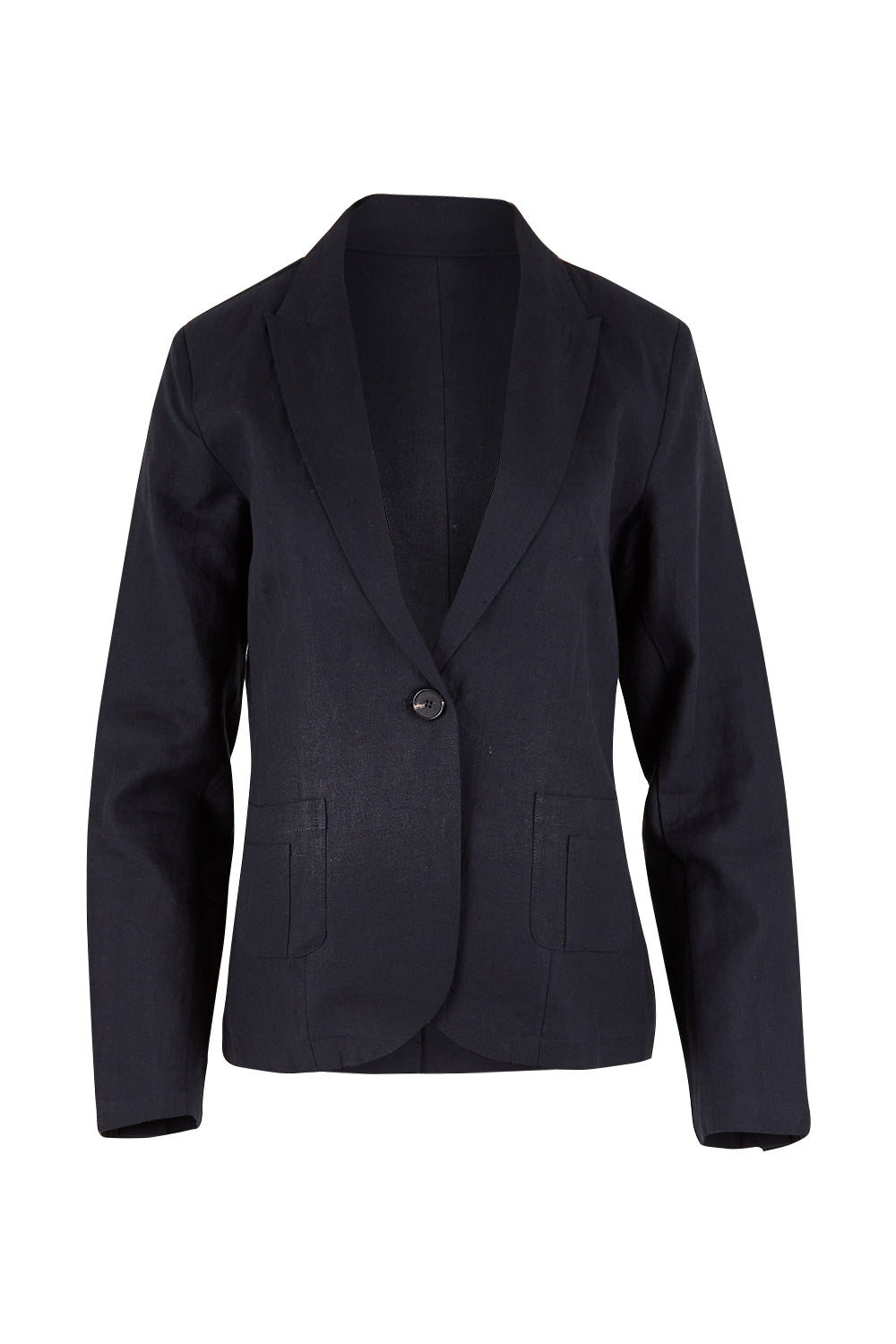 Product shot of the Cotton Linen Blazer in colour Midnight (Black), from the front