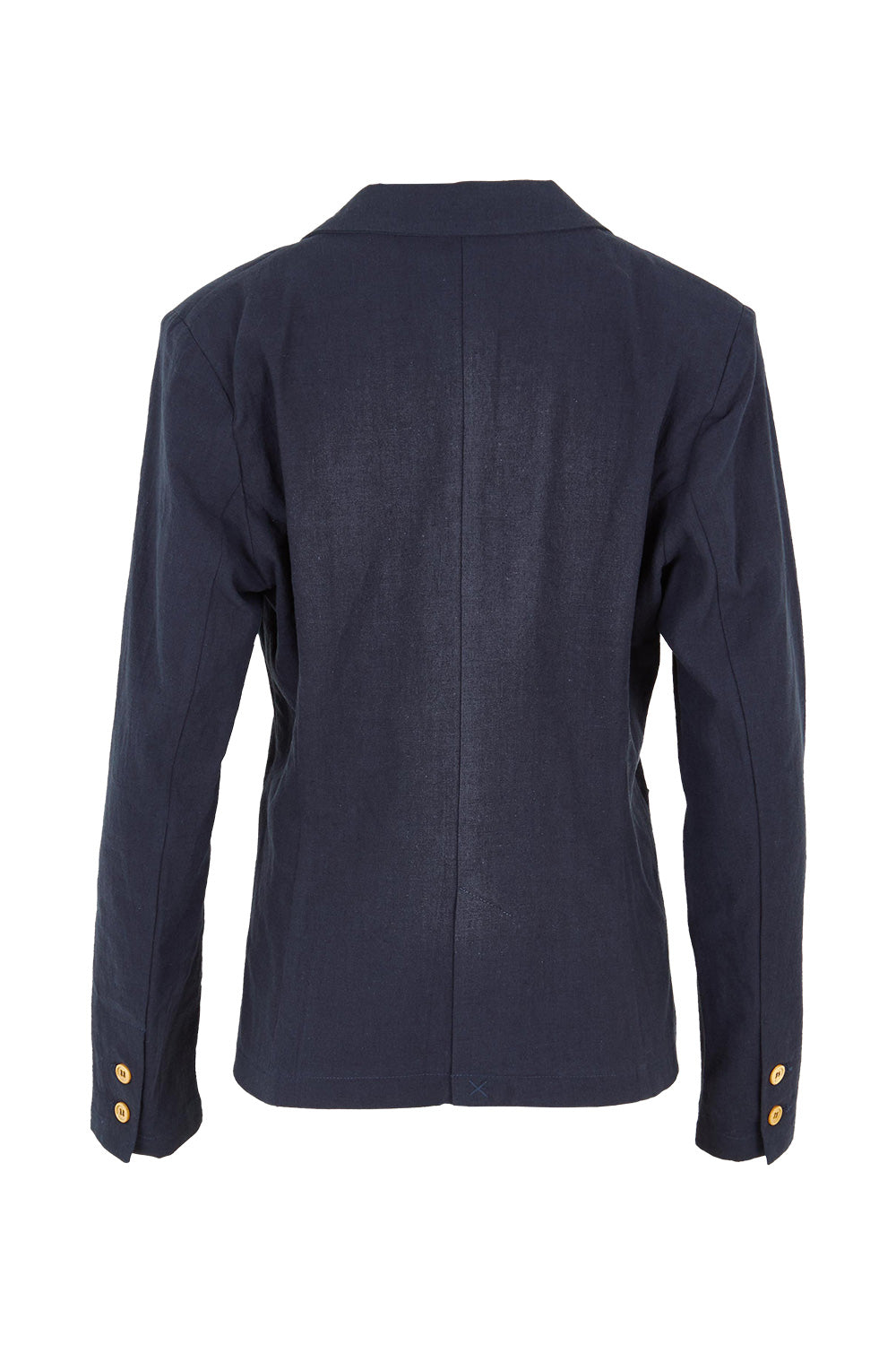 Product shot of the Cotton Linen Blazer in colour Navy (Blue), from the back