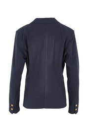 Product shot of the Cotton Linen Blazer in colour Navy (Blue), from the back