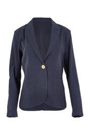 Product shot of the Cotton Linen Blazer in colour Navy (Blue), from the front