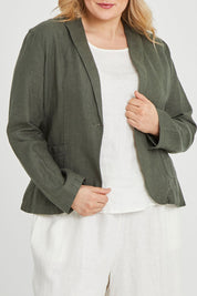 Preloved Cotton Linen Blazer - Olive